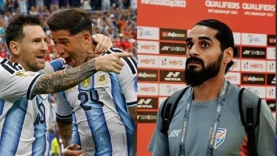 Jugadores argentinos celebrando un gol y un entrevistado