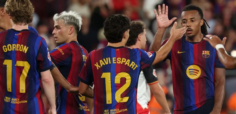 Jugadores del FC Barcelona celebrando un gol
