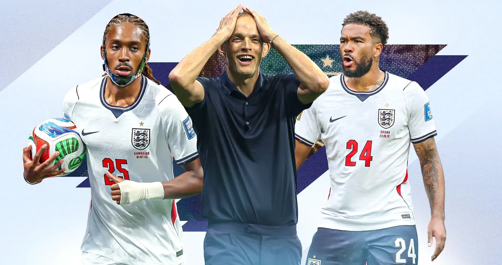 Jugadores de Inglaterra y entrenador en acción