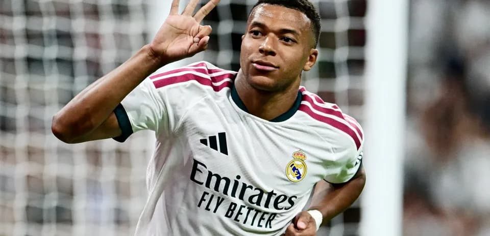 Kylian Mbappé celebra un gol para Real Madrid