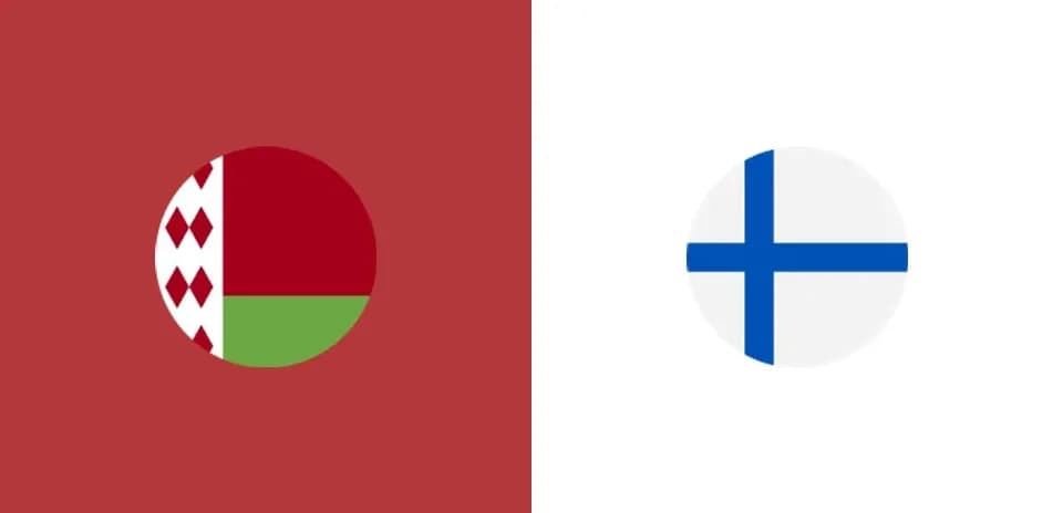 Banderas de Bielorrusia y Finlandia en fondo rojo y blanco