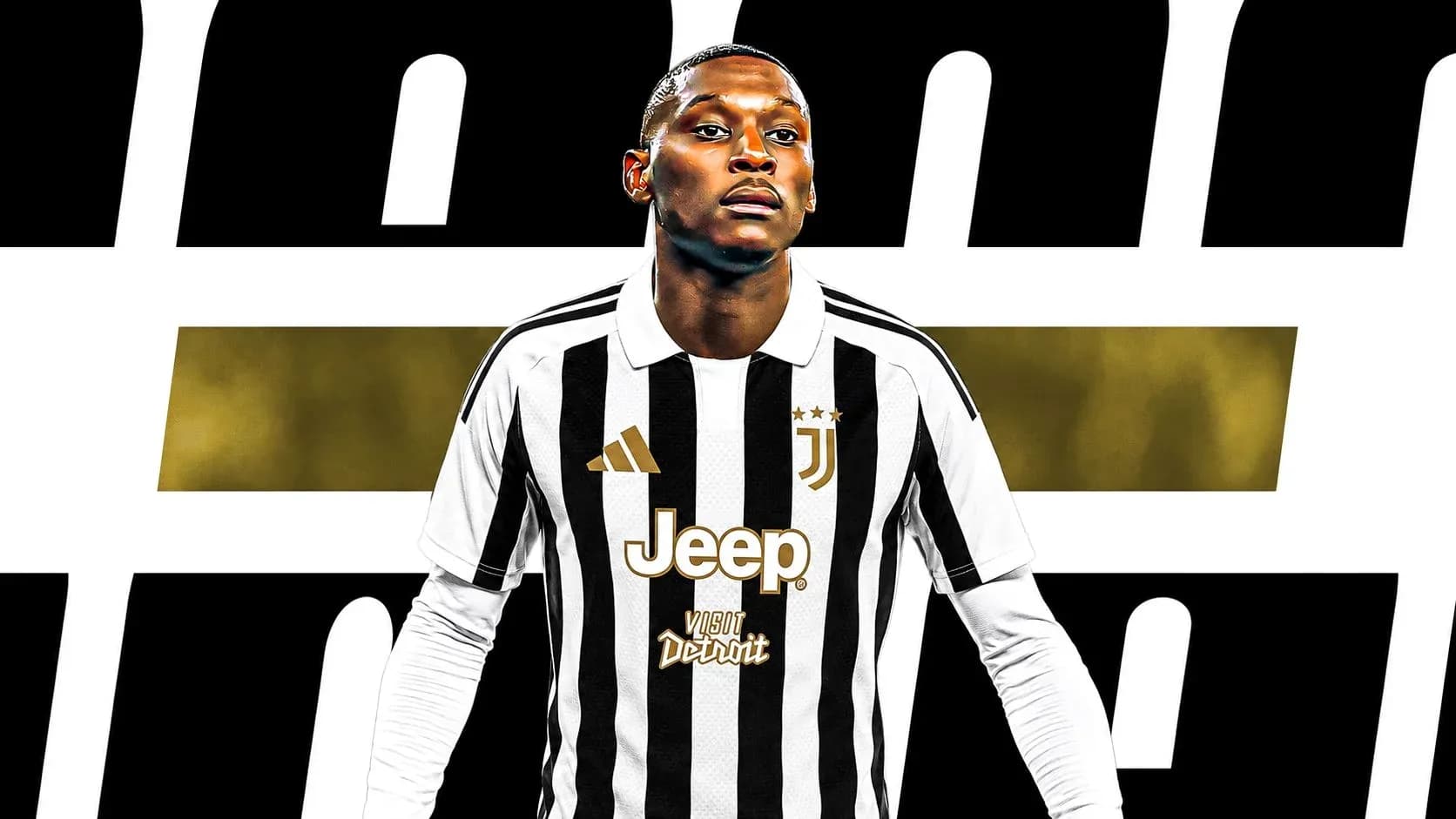 Jugador de Juventus en uniforme con patrocinadores