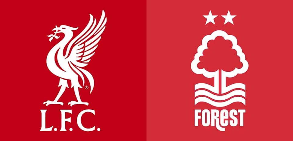 Logos de Liverpool y Nottingham Forest en fondo rojo