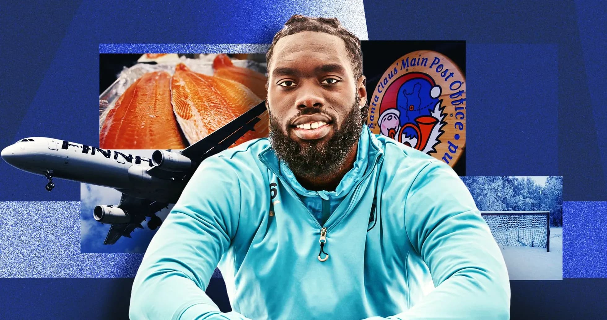 Jugador sonriente con elementos de Finlandia de fondo