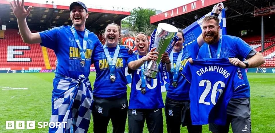 Celebration of Birmingham City champions with trophy