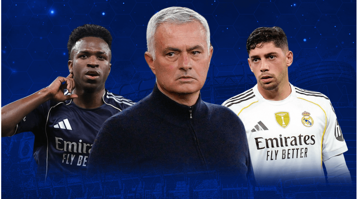 Vinícius Jr., José Mourinho y Fede Valverde en imagen