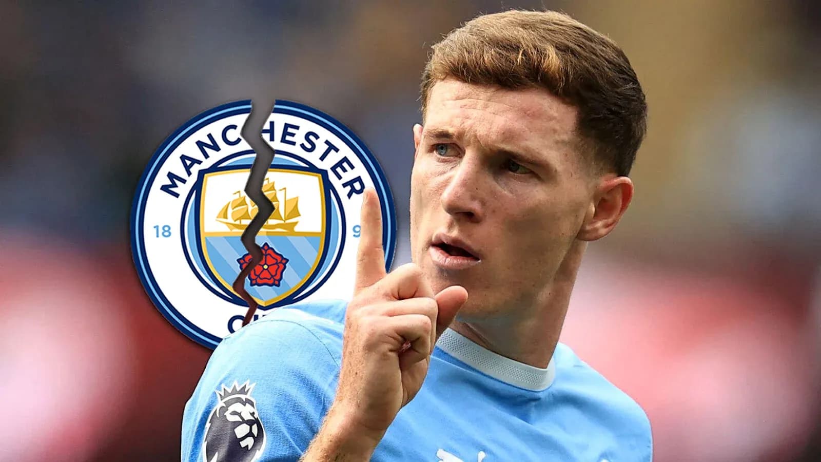 Jugador de Manchester City señalando con un dedo