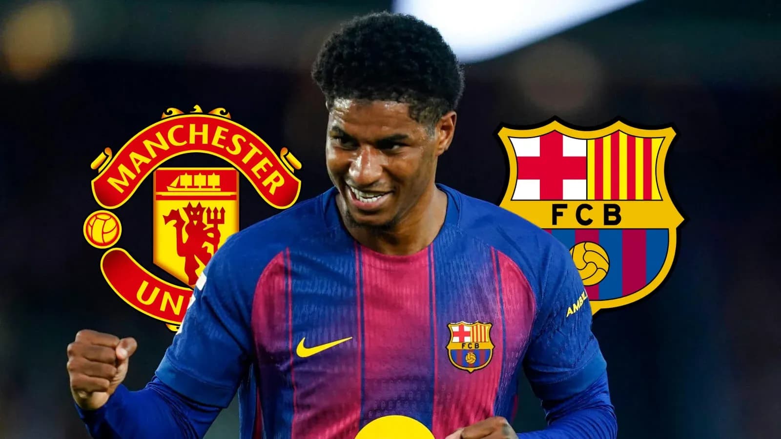 Jugador con camiseta del Barcelona y logotipos de clubes