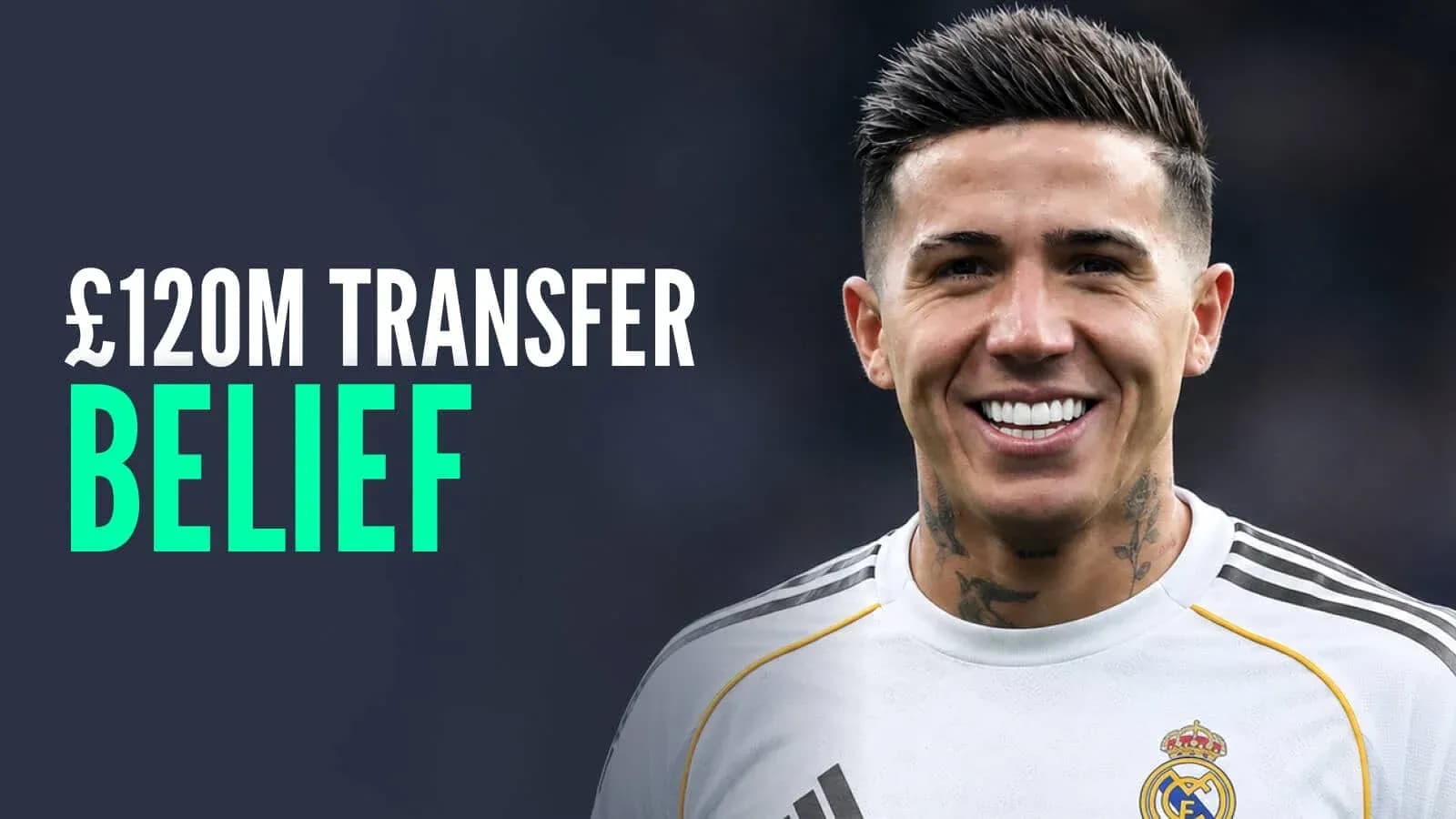Jugador de fútbol sonriendo con camiseta del Real Madrid