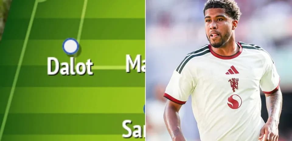Dalot en alineación y jugador en acción