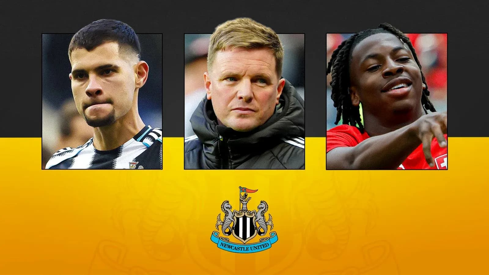 Jugadores de Newcastle United y entrenador en collage