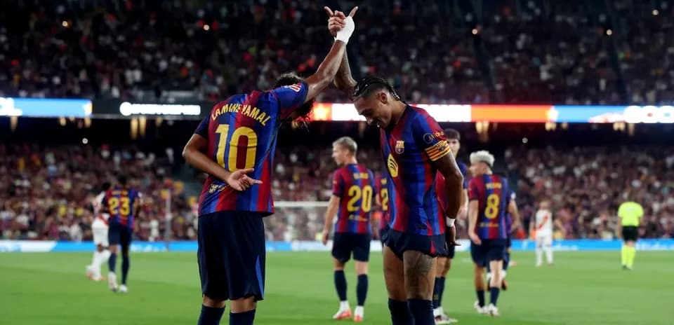 Celebración de jugadores del Barcelona en el Camp Nou