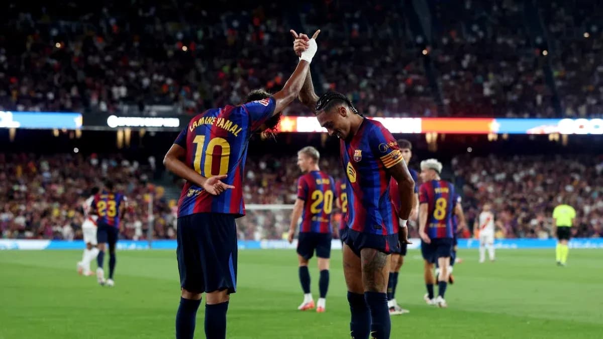 Celebración de jugadores del Barcelona en el Camp Nou