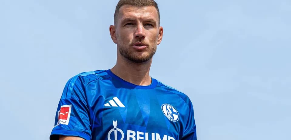 Jugador de Schalke 04 en camiseta azul frente al cielo
