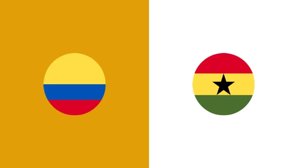 Banderas de Colombia y Ghana en fondo colorido