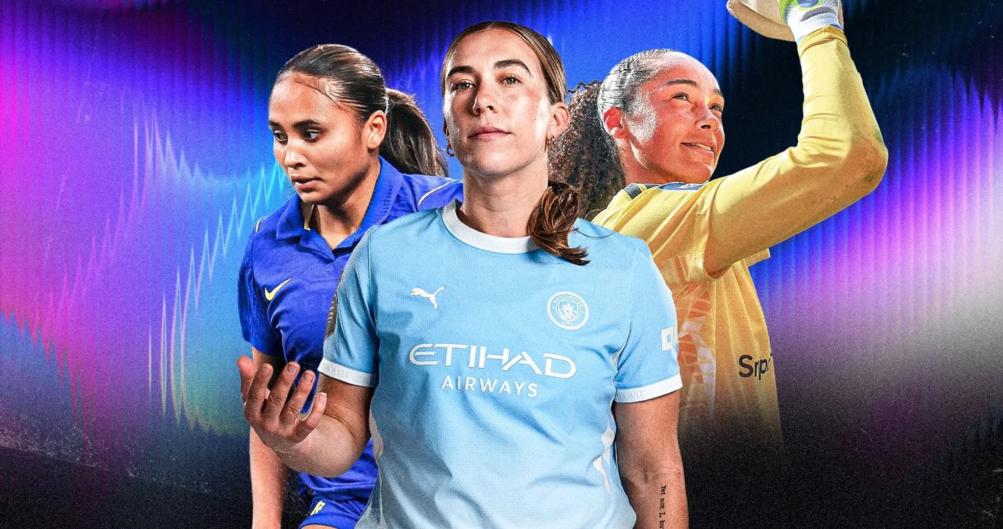 Jugadora de fútbol con uniforme de Manchester City