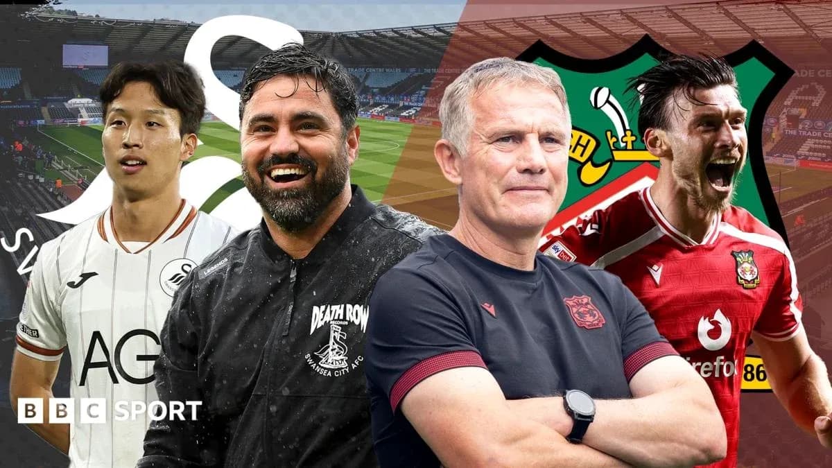 Jugadores y entrenadores de Swansea City y Wrexham