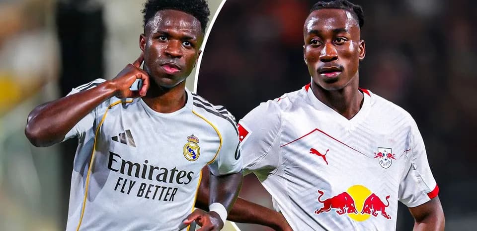 Vinícius Júnior y jugador de RB Leipzig posando
