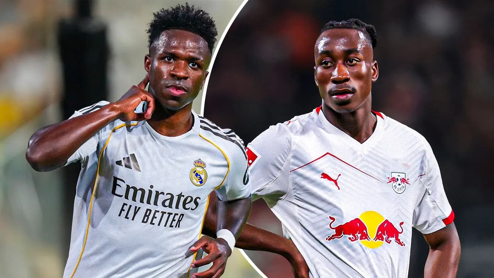 Vinícius Júnior y jugador de RB Leipzig posando