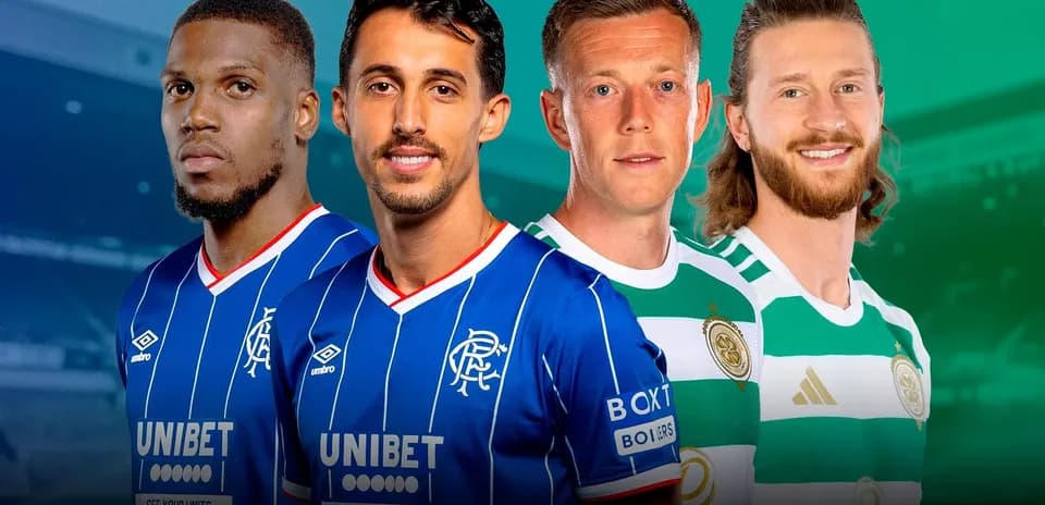 Jugadores de Rangers y Celtic posando para foto