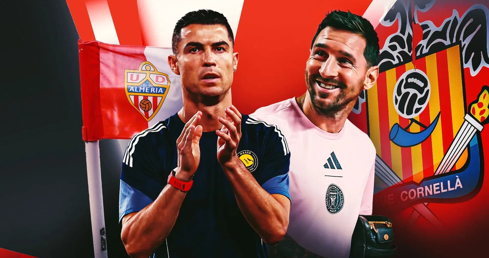 Cristiano Ronaldo y portero frente a banderas de equipos
