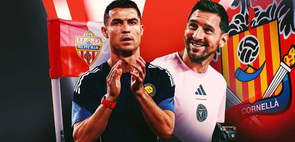Cristiano Ronaldo y portero frente a banderas de equipos