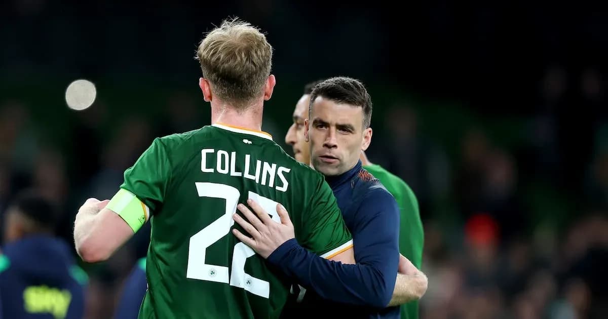 Jugadores de Irlanda se abrazan tras el partido