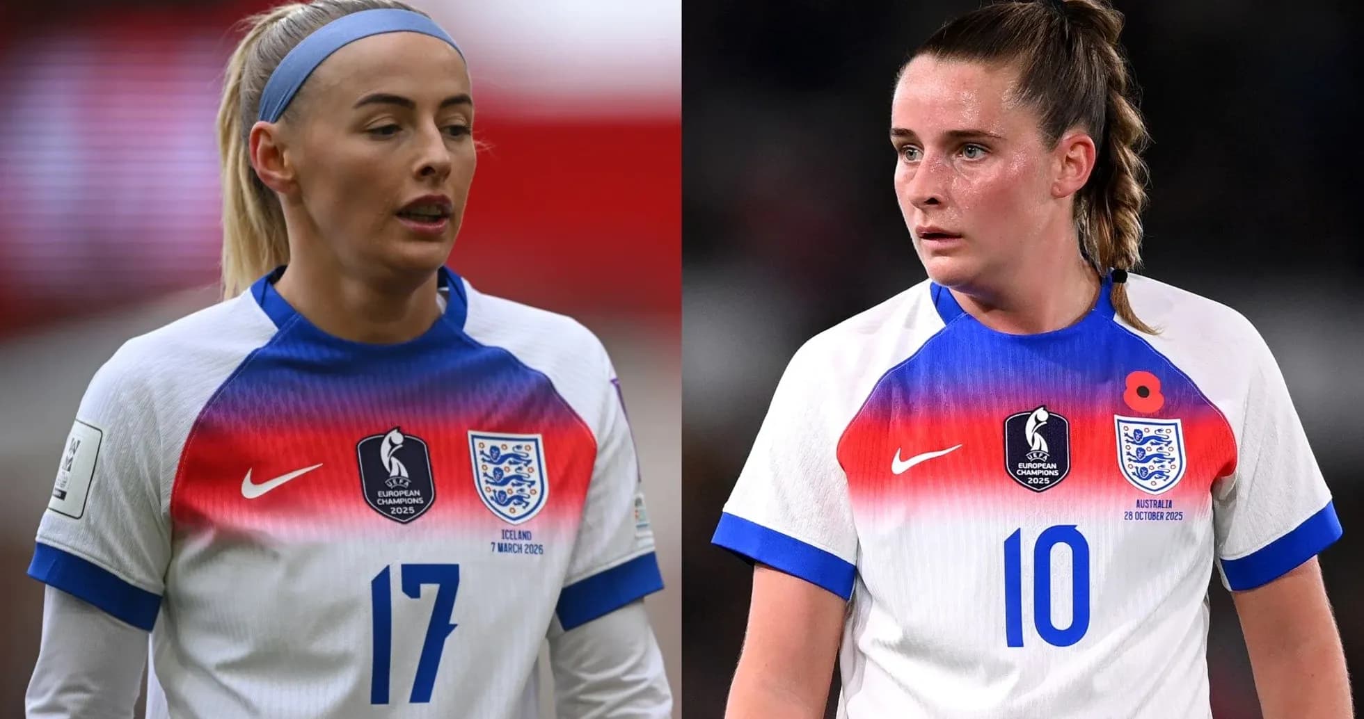 Jugadoras de Inglaterra en uniforme durante un partido