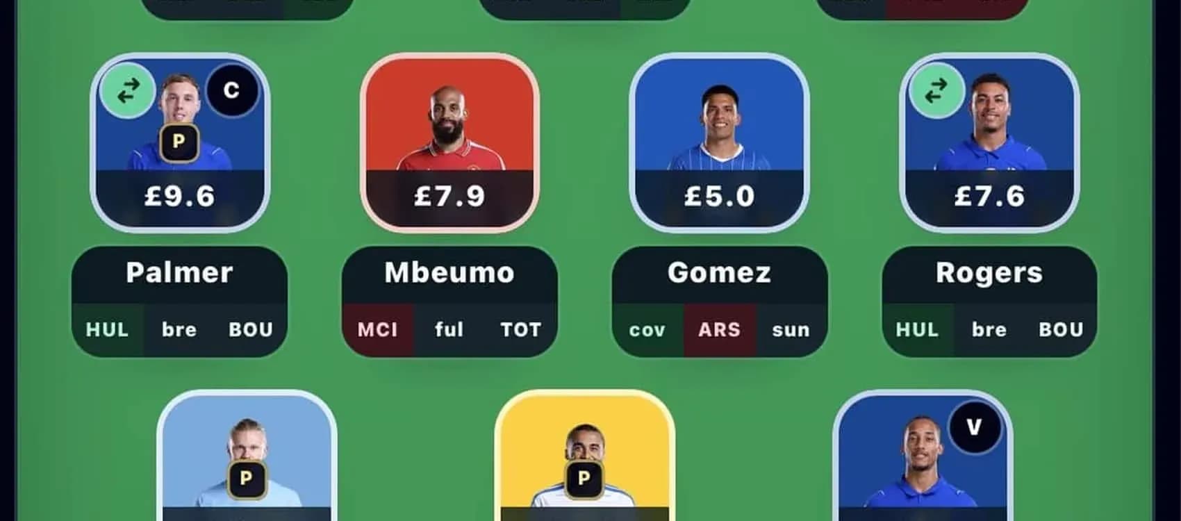 Interfaz de aplicación de fantasy football con jugadores