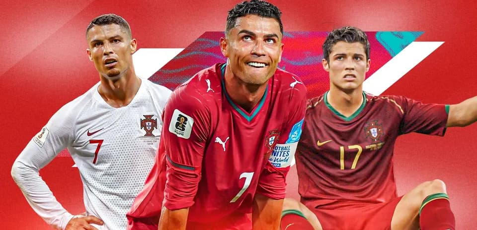 Tres versiones de Cristiano Ronaldo en diferentes camisetas