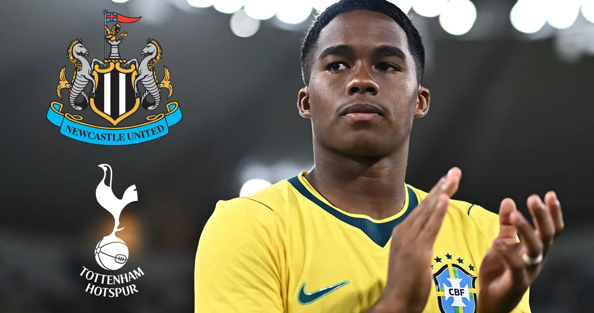 Jugador aplaudiendo con camiseta de Brasil en el estadio
