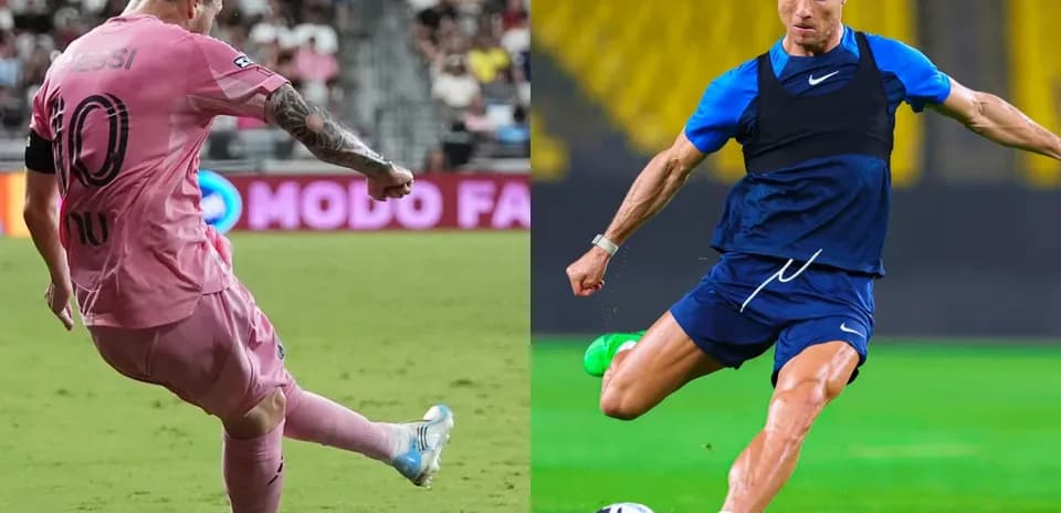 Lionel Messi and Cristiano Ronaldo during soccer actions