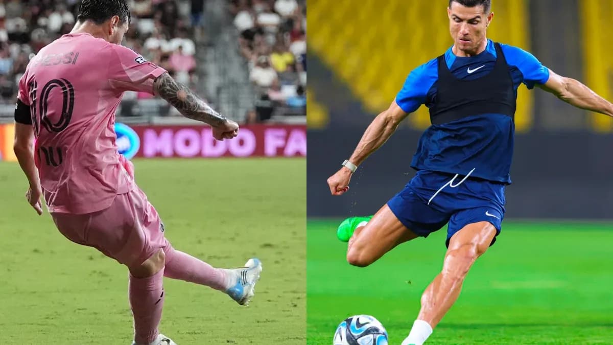 Lionel Messi and Cristiano Ronaldo during soccer actions