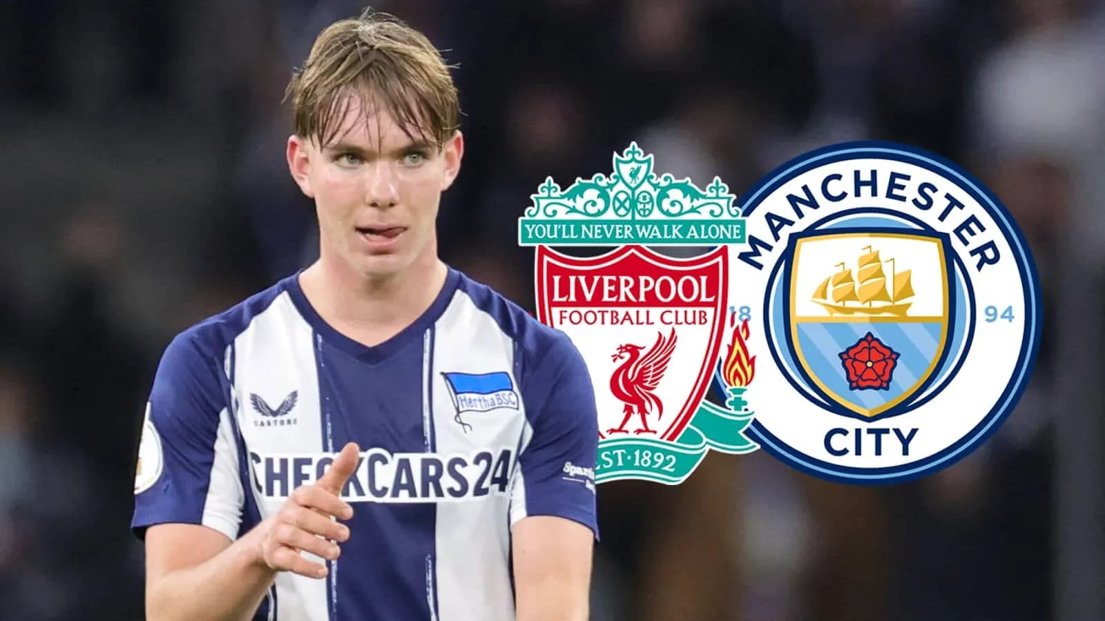 Jugador señalando durante partido entre Liverpool y Manchester City