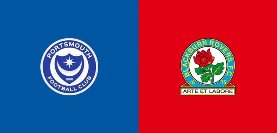 Logos de Portsmouth y Blackburn Rovers en fondo colorido