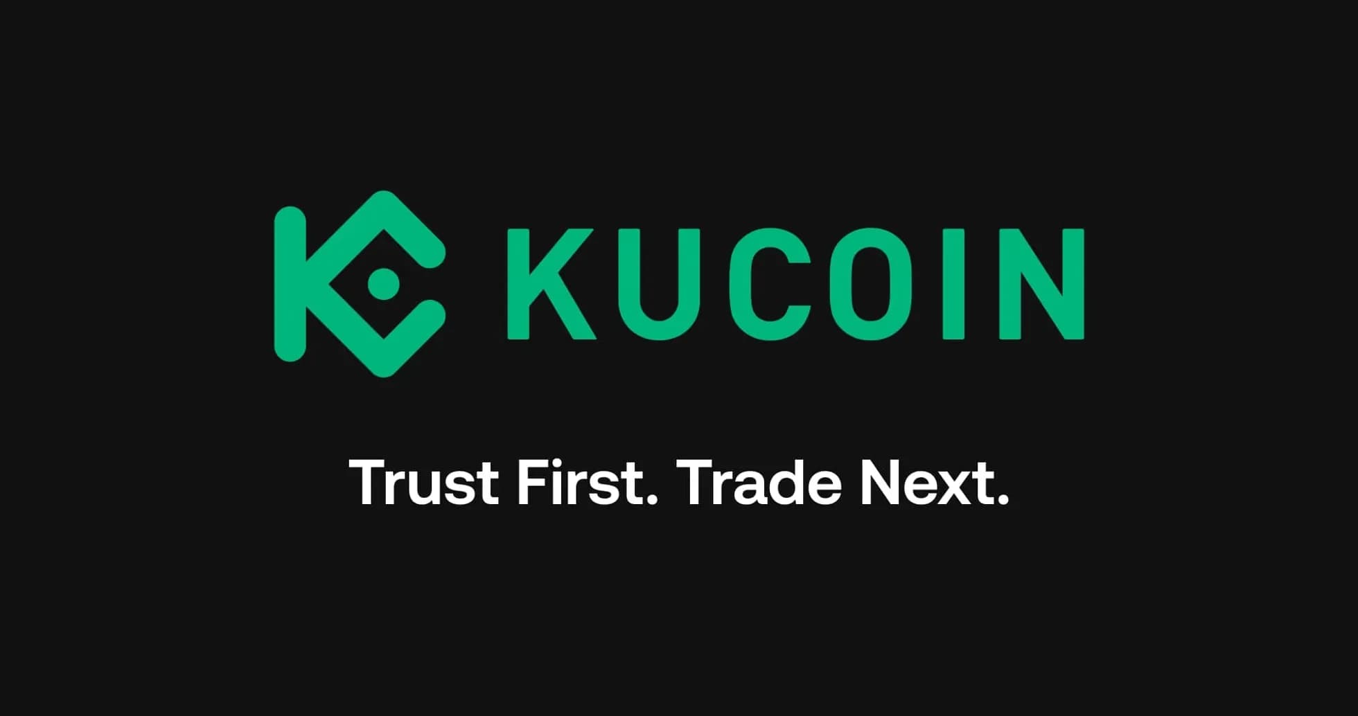 Logotipo de KuCoin con eslogan en fondo negro