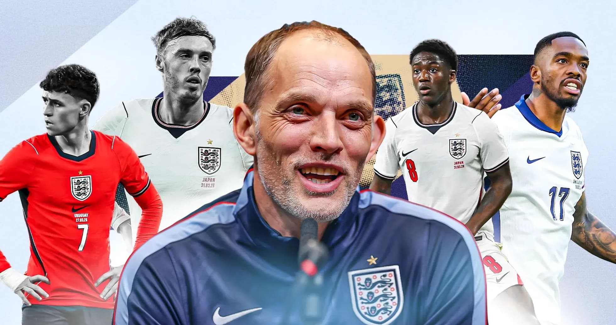 Entrenador con jugadores de la selección de Inglaterra