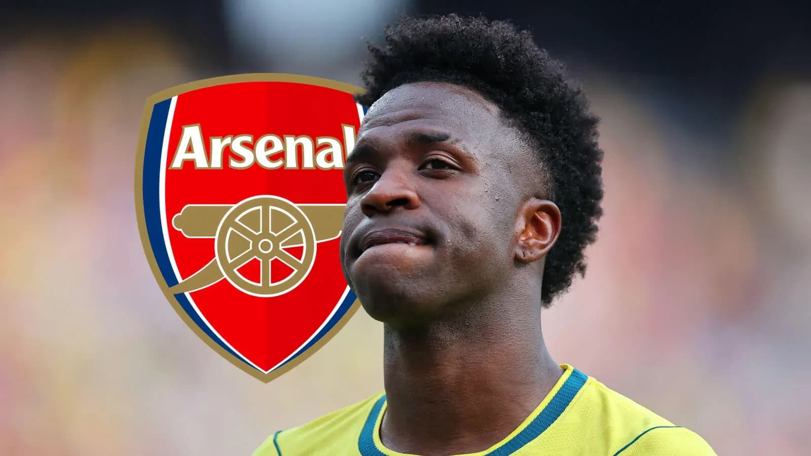 Jugador de fútbol con logo de Arsenal de fondo