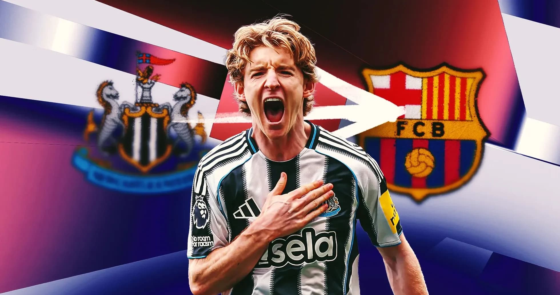 Jugador de Newcastle celebrando con el escudo del club