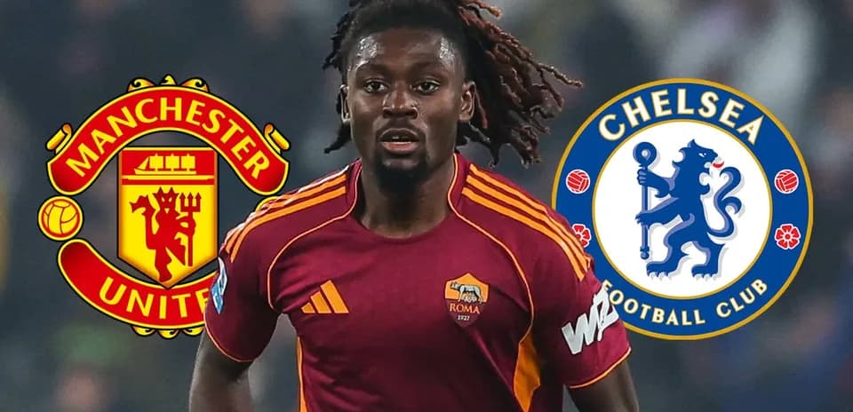 Jugador de Roma con logotipos de Manchester United y Chelsea