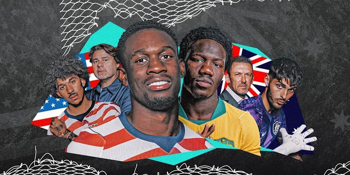 Jugadores de fútbol en un diseño gráfico colorido