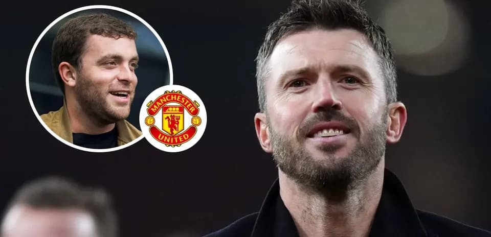 Michael Carrick with Manchester United logo background