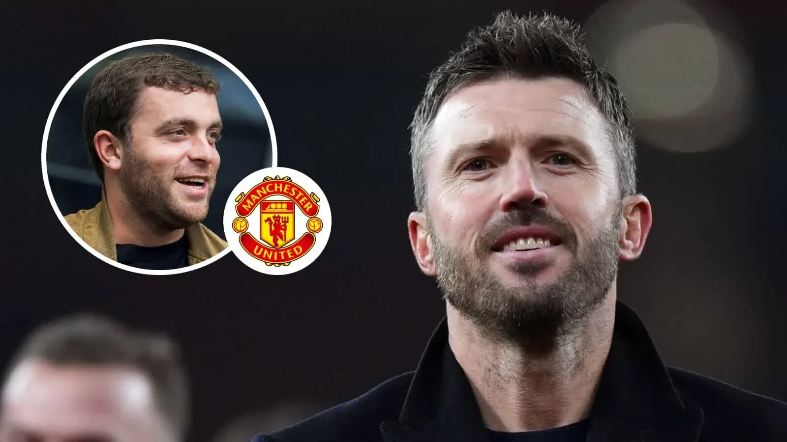Michael Carrick with Manchester United logo background