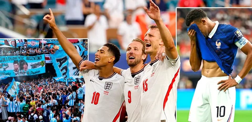 Jugadores de Inglaterra celebrando con afición argentina