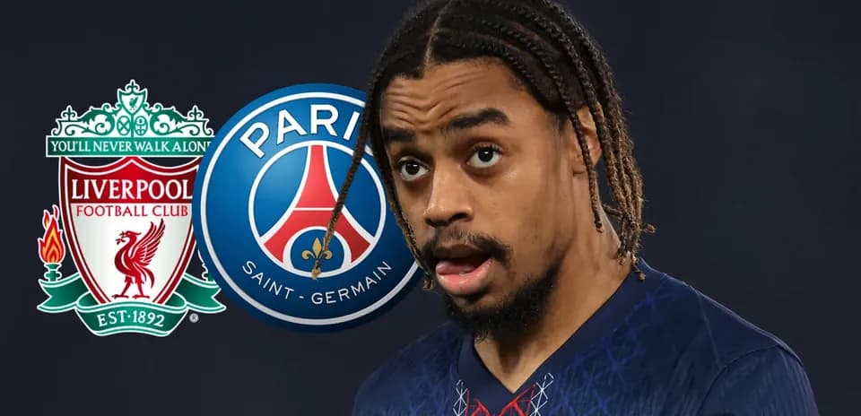 Jugador con camiseta de PSG junto a logos de Liverpool y PSG