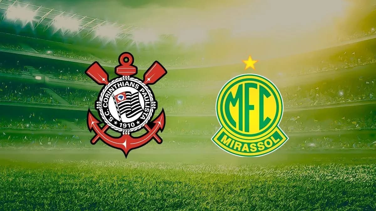 Logos de Corinthians y Mirassol en el estadio