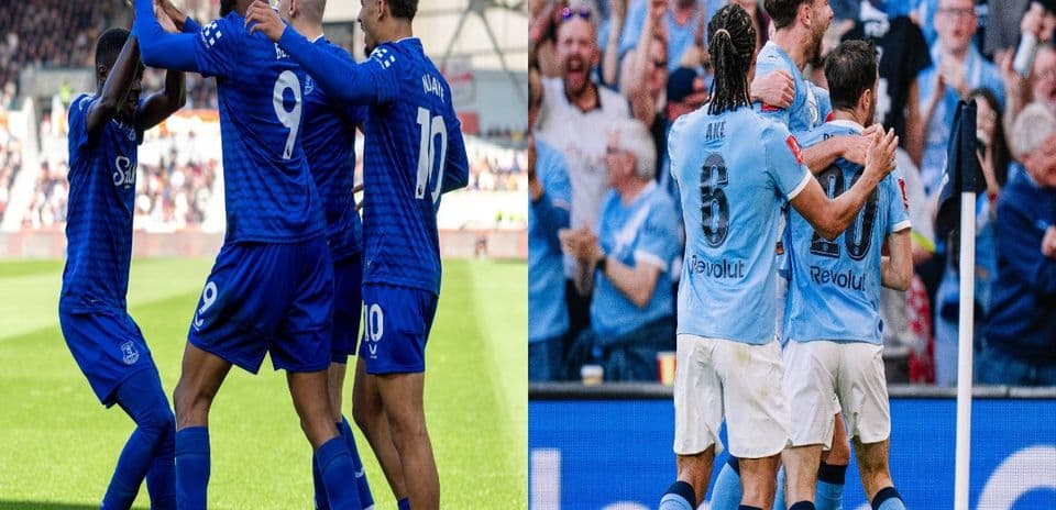 Celebración de goles de Everton y Manchester City