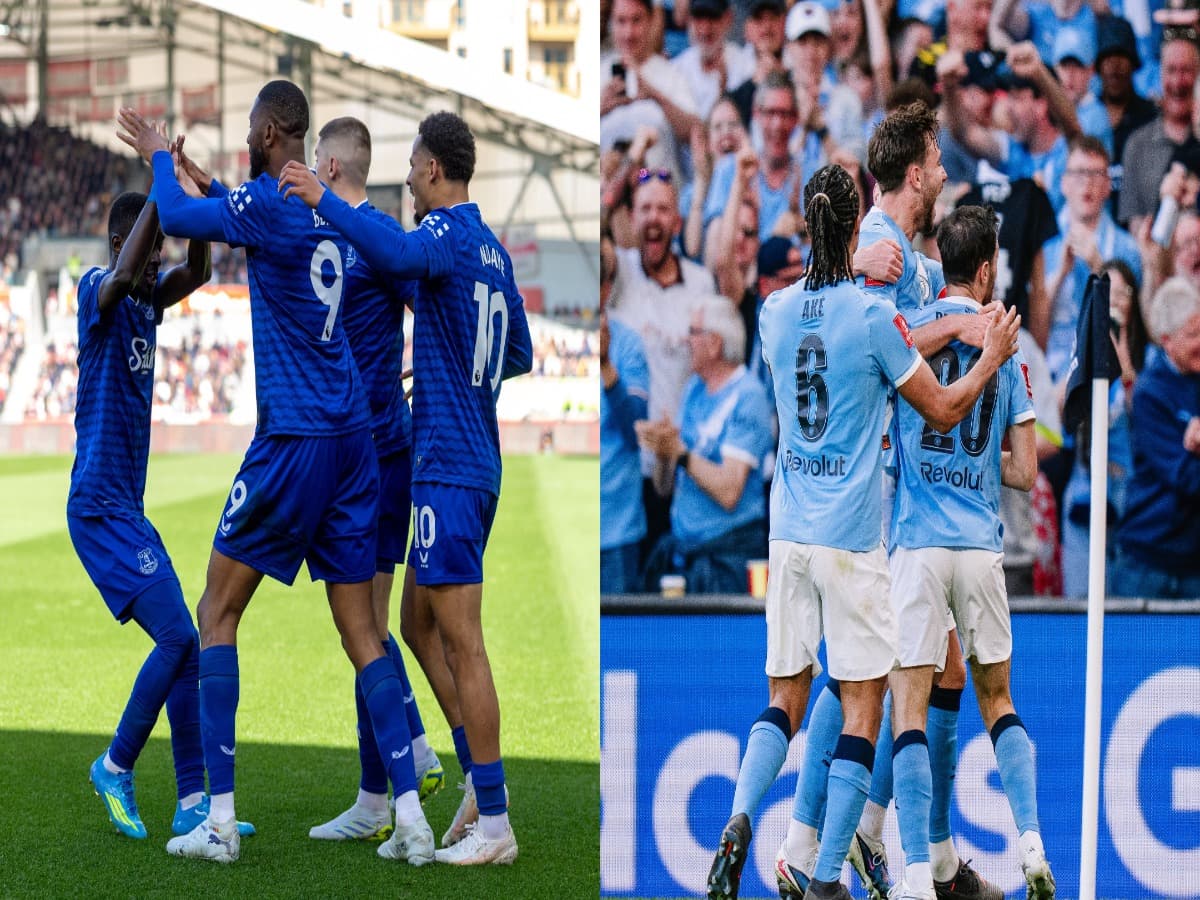 Celebración de goles de Everton y Manchester City
