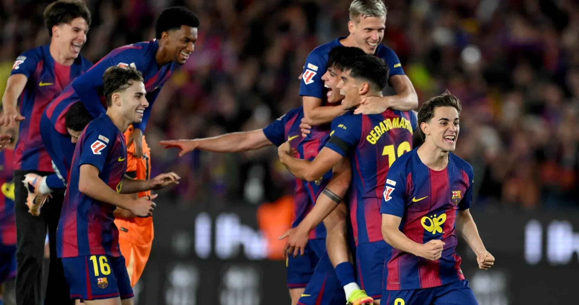 Jugadores del Barcelona celebrando un gol