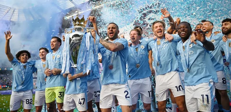 Jugadores del Manchester City celebrando el título de Premier League